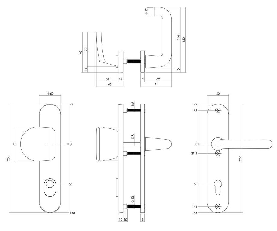 Intersteel set voordeurbeslag PC55 greep/kruk SKG3 + veiligheidsslot SKG2 aluminium F1 - Afbeelding 2