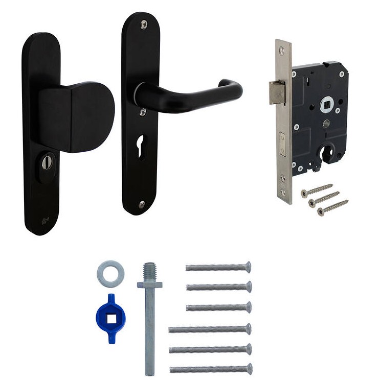 Intersteel set voordeurbeslag PC55 greep/kruk SKG3 + veiligheidsslot SKG2 aluminium zwart - Afbeelding 4