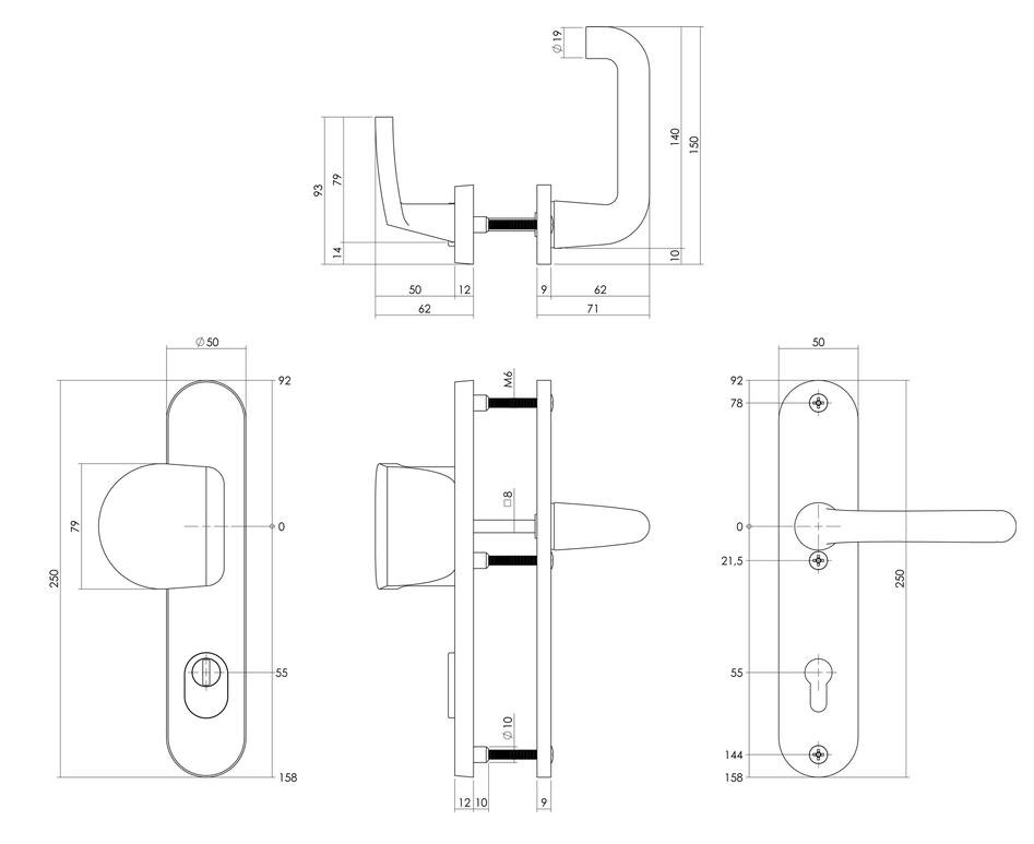 Intersteel set voordeurbeslag PC55 greep/kruk SKG3 + veiligheidsslot SKG2 aluminium zwart - Afbeelding 2