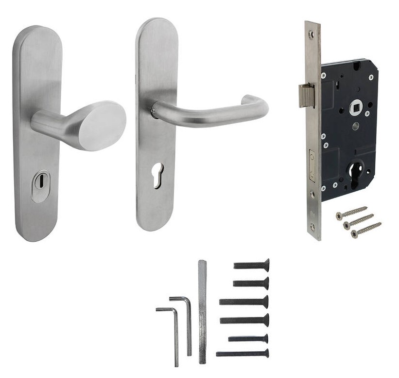 Intersteel set voordeurbeslag PC72 greep/kruk SKG3 + veiligheidsslot SKG2 rvs - Afbeelding 4