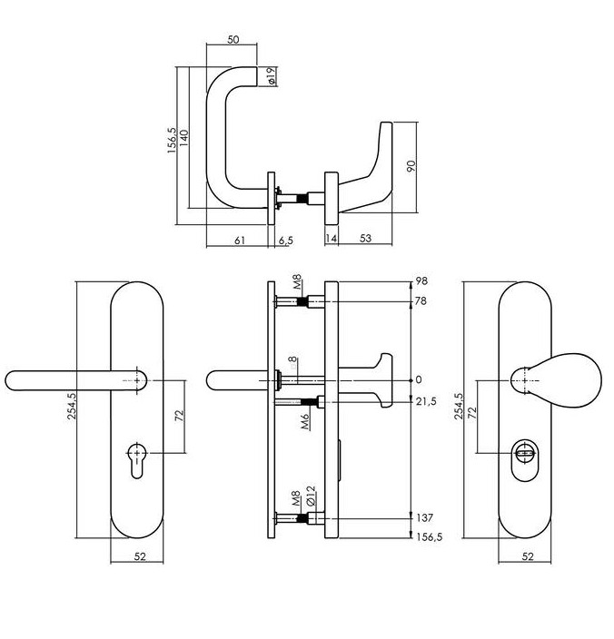 Intersteel set voordeurbeslag PC72 greep/kruk SKG3 + veiligheidsslot SKG2 rvs - Afbeelding 2