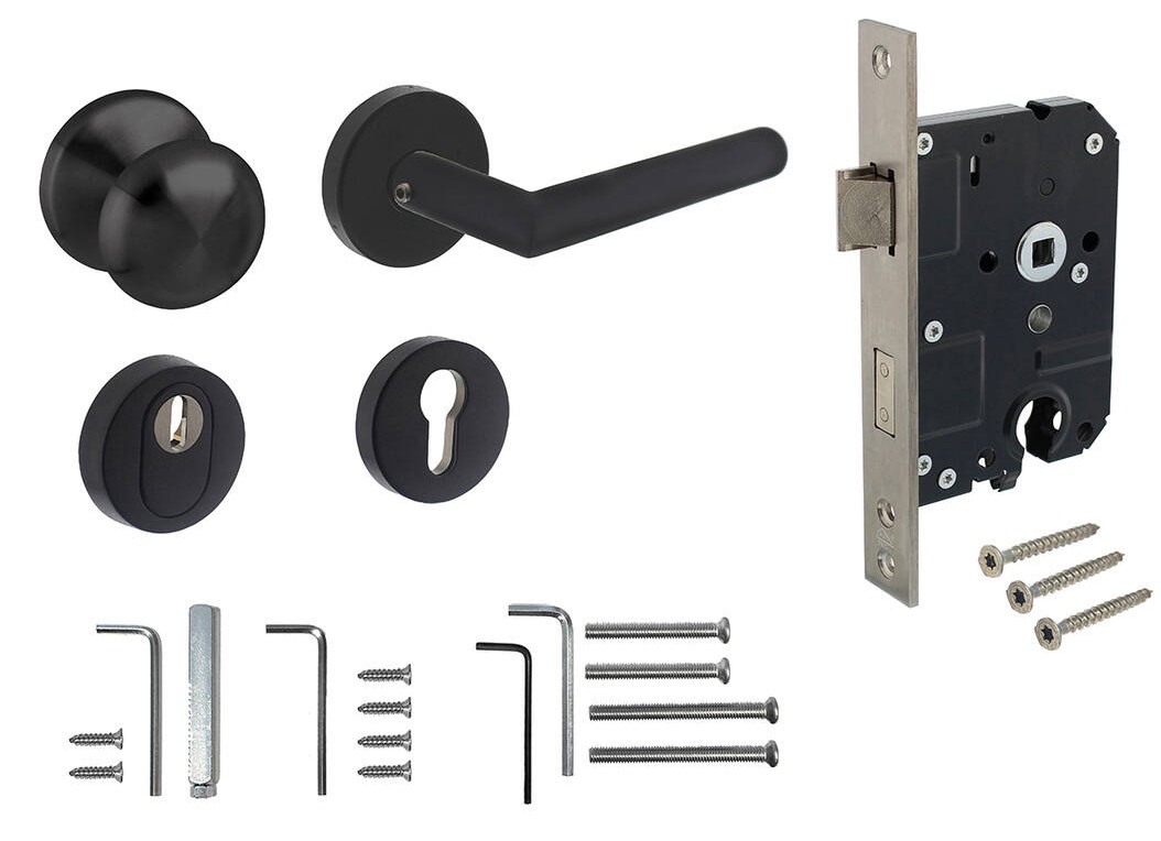 Intersteel set voordeurbeslag knop/kruk SKG3 + PC55 veiligheidsslot SKG2 zwart - Afbeelding 7
