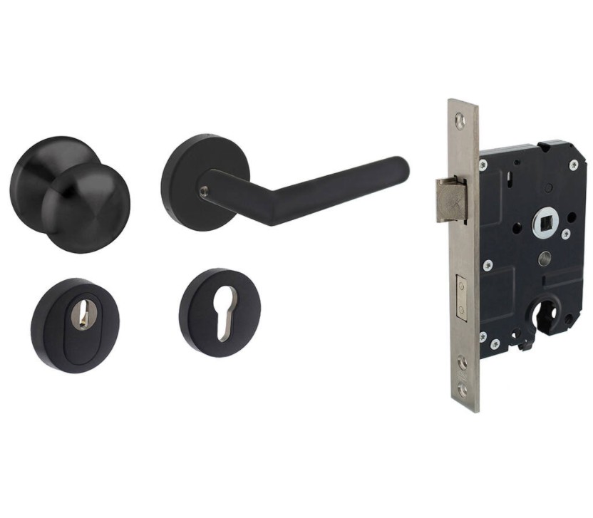 Intersteel set voordeurbeslag knopkruk SKG3 + PC55 veiligheidsslot SKG2 zwart