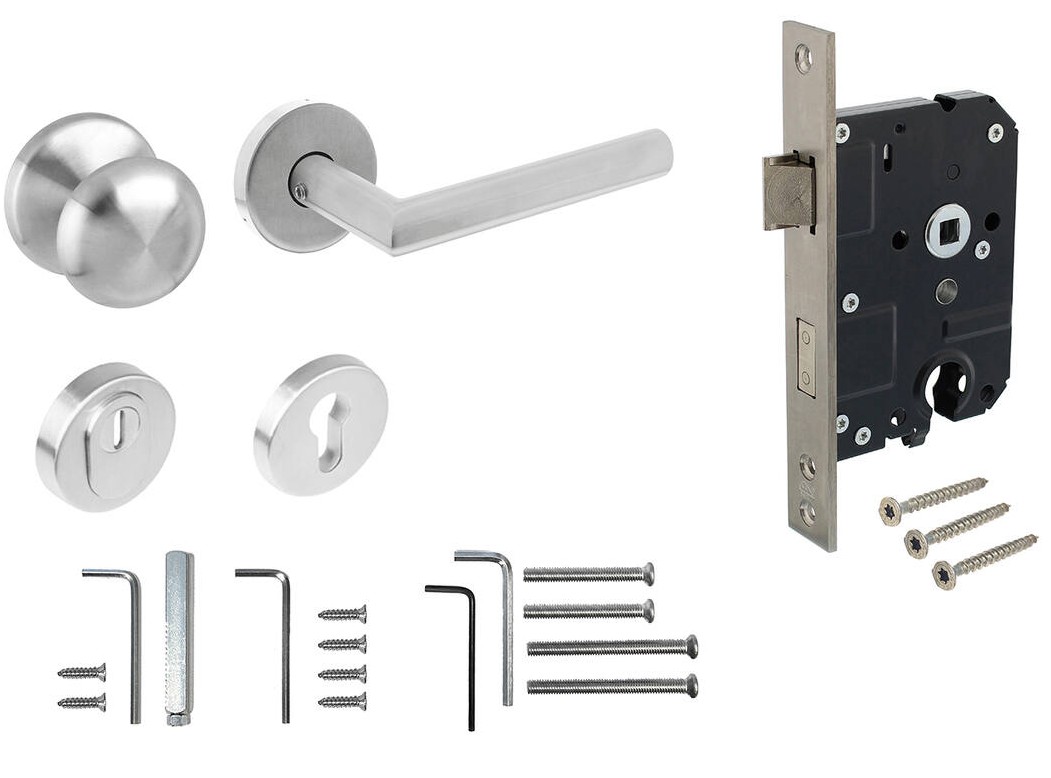 Intersteel set voordeurbeslag knop/kruk SKG3 + PC55 veiligheidsslot SKG2 rvs - Afbeelding 7