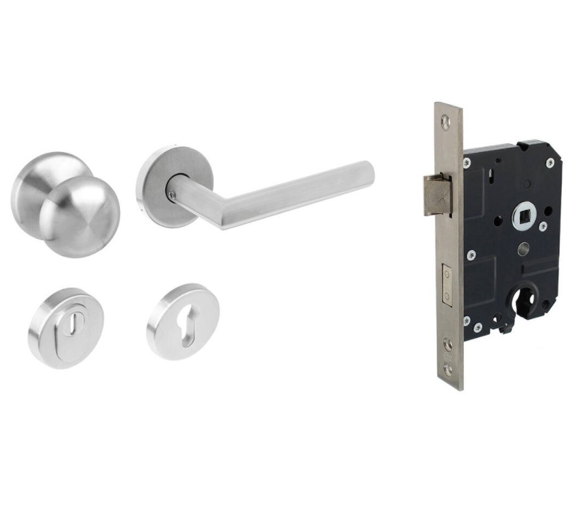 Intersteel set voordeurbeslag knop/kruk SKG3 + PC55 veiligheidsslot SKG2 rvs