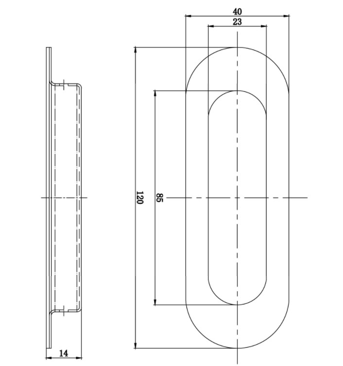 DX schuifdeurkom ovaal 120x40 mm PVD gunmetal - Afbeelding 2
