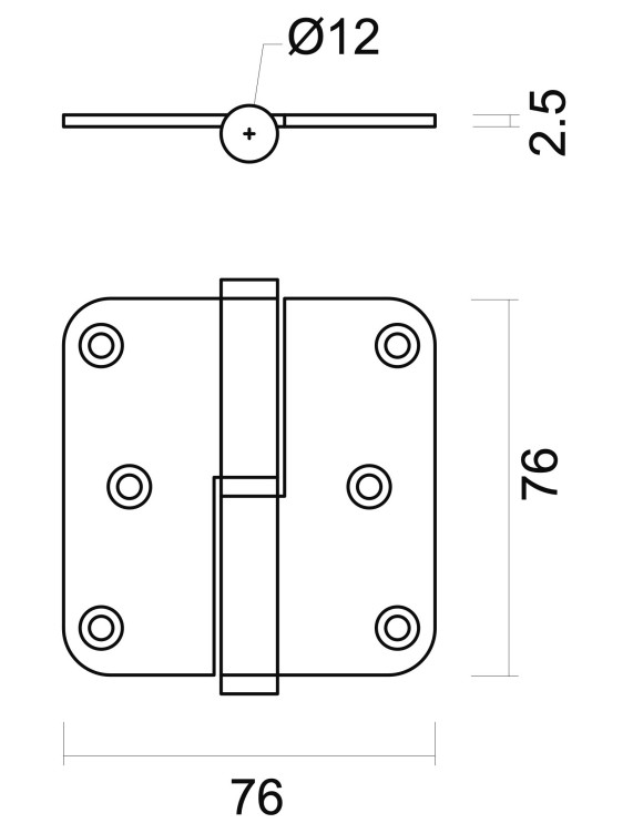 HDD Paumellescharnier links 76x76x2,5 mat brons - Afbeelding 2