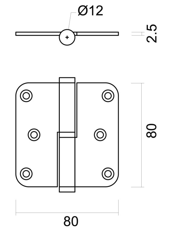 HDD Paumellescharnier links 80x80x2,5 mat brons - Afbeelding 2