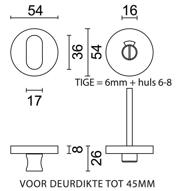 HDD toiletsluiting Shape rond ø54x8mm met stift 6-8mm mat brons - Afbeelding 2