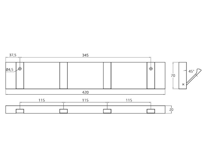 Zamak kapstokhaken op houten plaat 420x70x20 mm - Afbeelding 2